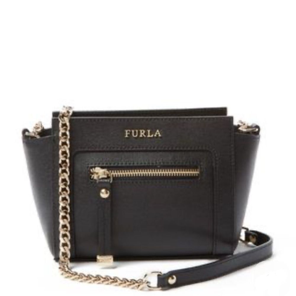 Furla Black Crossbody Bag with Gold Chain
